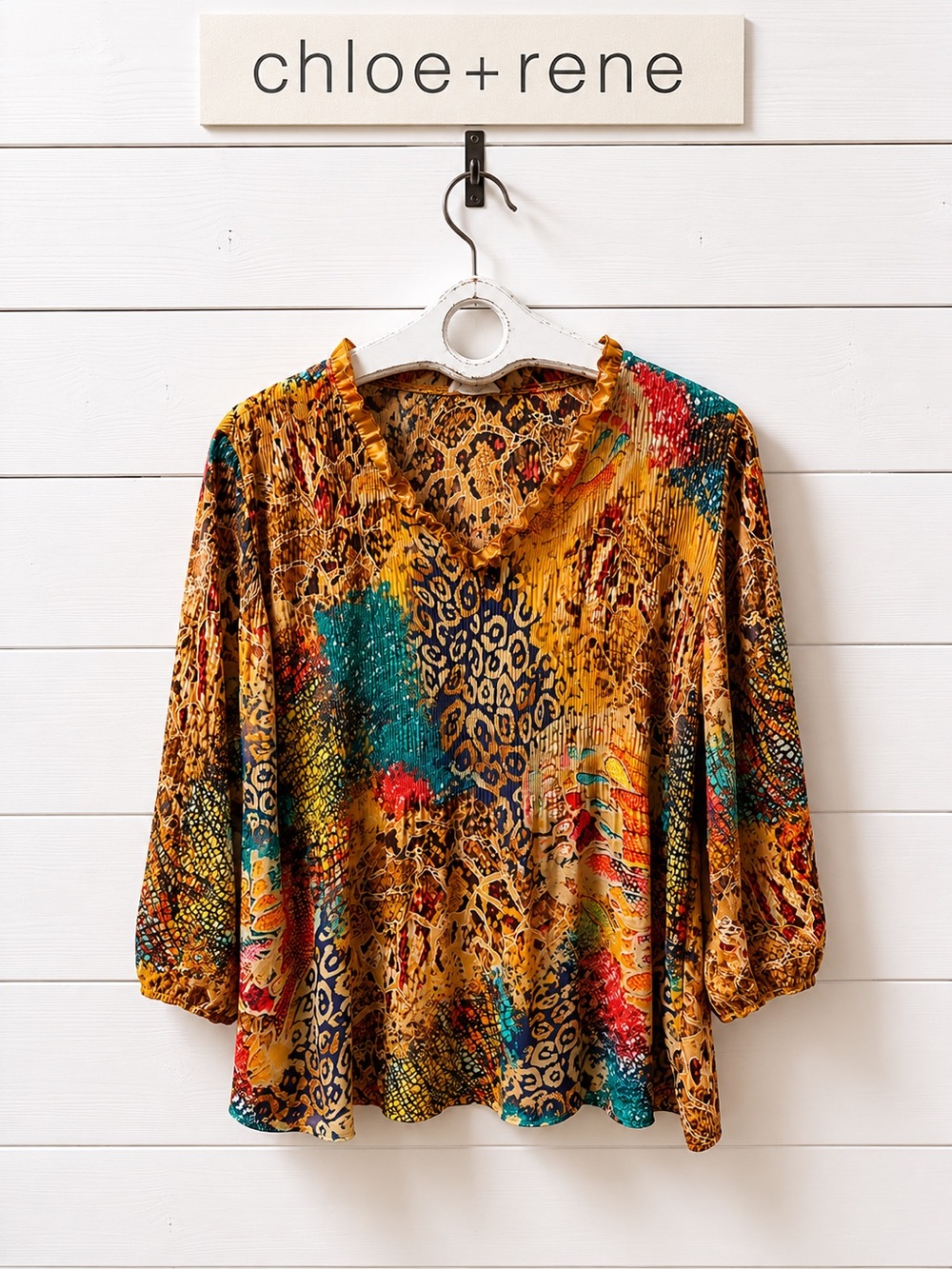 CHLOE + RENE Multicolor Abstract Print Oversized Blouse size XL